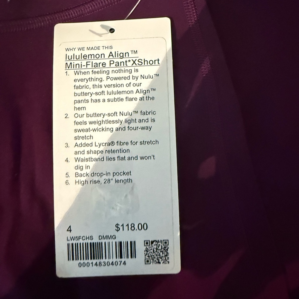 Lululemon Align High-Rise Mini Flare Pant 28” size 4 NWT Dramatic Magenta - Picture 9 of 10